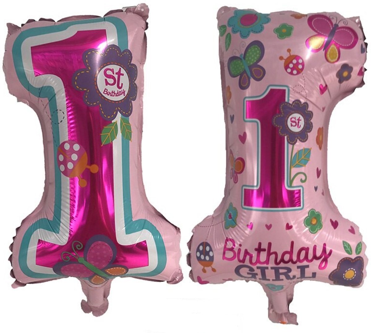 Folieballon Cijfer 1 cartoon roze 45x23 cm